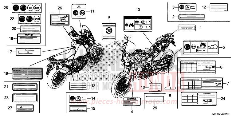WARNETIKETT (CRF1000A2/AL2/D2/DL2) von Africa Twin PEARL GLARE WHITE (NHB53HB) von 2018
